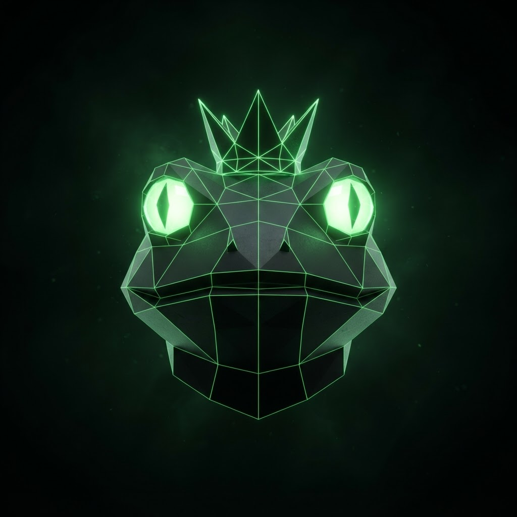 Low-poly $TOADSEM toad wearing a neon green crown
